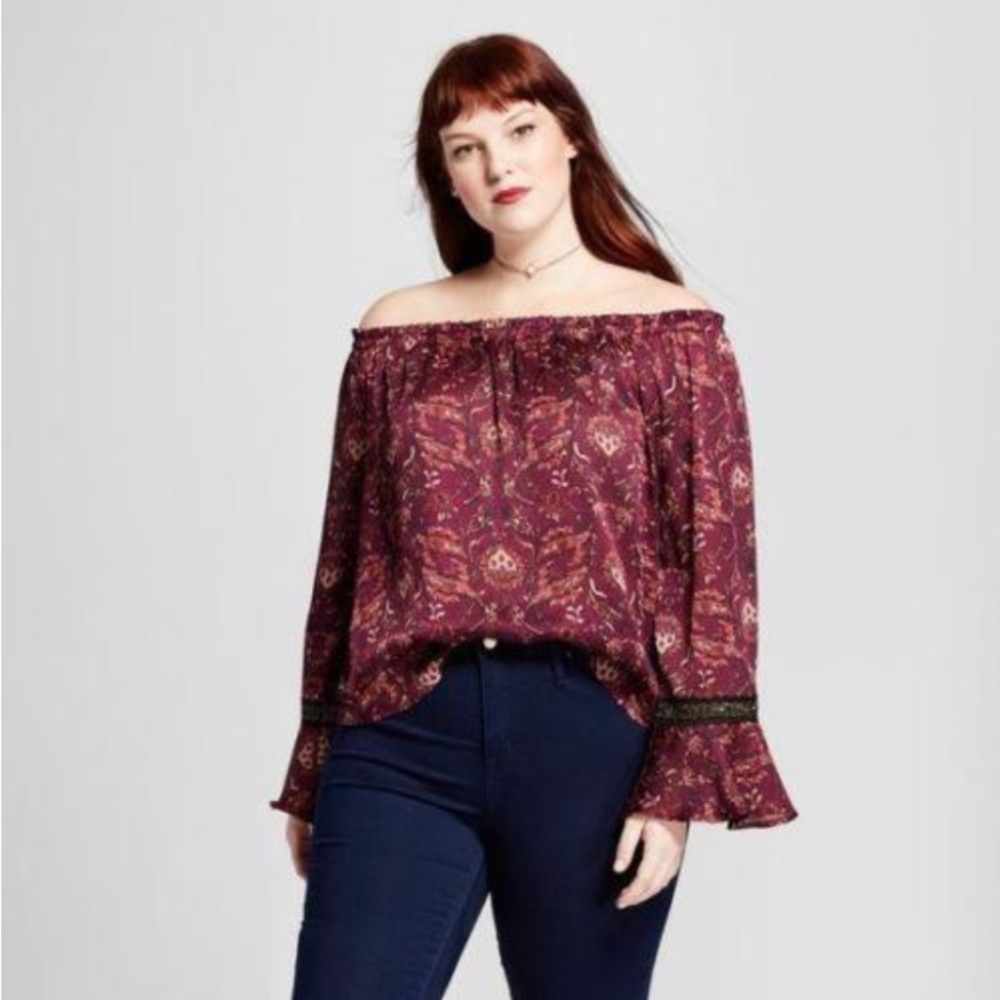 NEW! Plus Size Xhilaration Floral Off-Shoulder Top